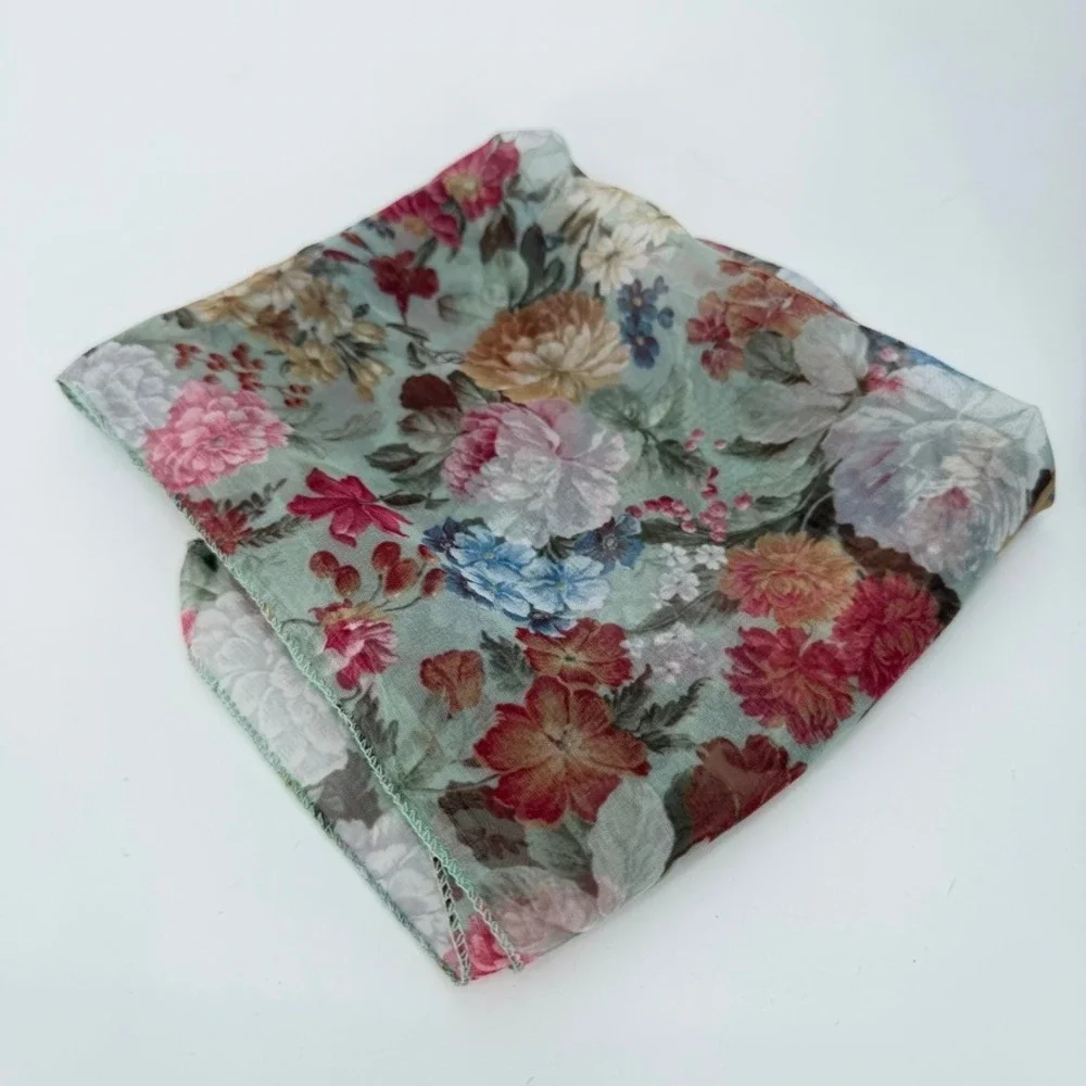 Gitano Scarf Floral Print Sheer Chiffon Lightweight Whimsical‎ Delicate USA Made